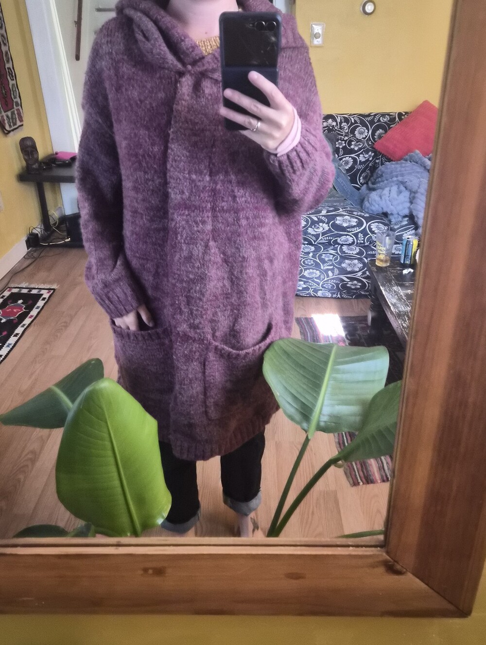 Free People Mauve Hooded Knit Cardigan